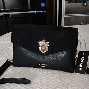 Dune London Black Bee-Embellished Crossbody with Gold Accents